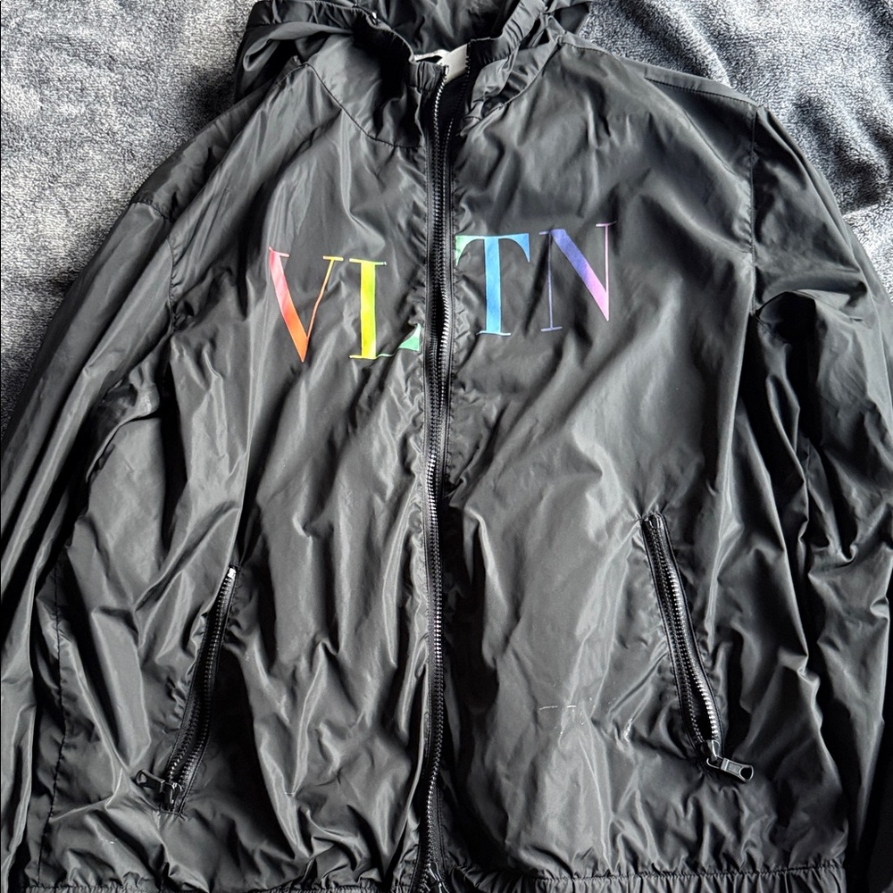 Valentino Black Windbreaker with Multicolor Logo